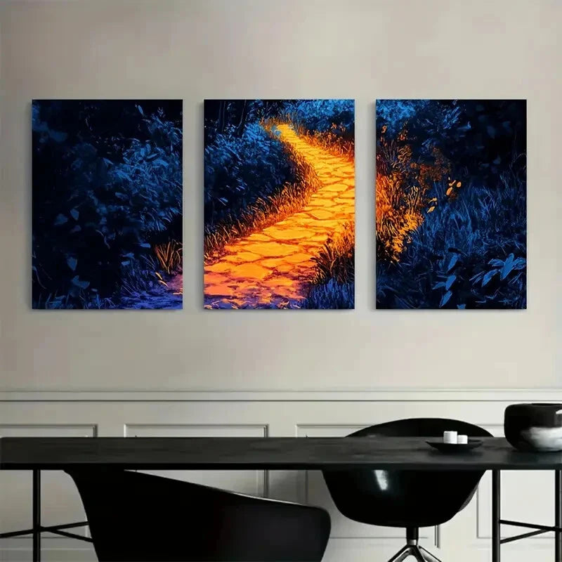 3pcs Vibrant Garden Pathway  Wall Art Set Canvas Framed 40x60cm - High Quality Print 100% Australian Made Wall Canvas Ready to Hang