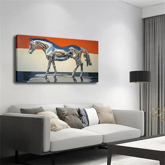 Horse with A Metallic Luster Wall Art Canvas Office Home Room Framed 120x60cm