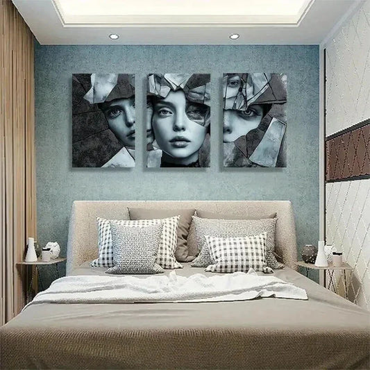 3pcs Abstract Shattered Glass Woman Perfect Wall Art Set Canvas Framed 40x60cm - High Quality Print 100% Australian Made Wall Canvas Ready to Hang