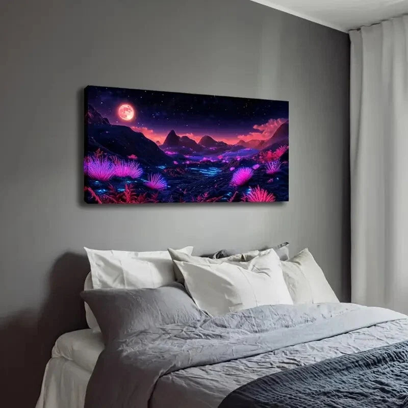 Surreal Alien Landscape Vibrant Wall Art Canvas Office Home Room Framed 120x60cm