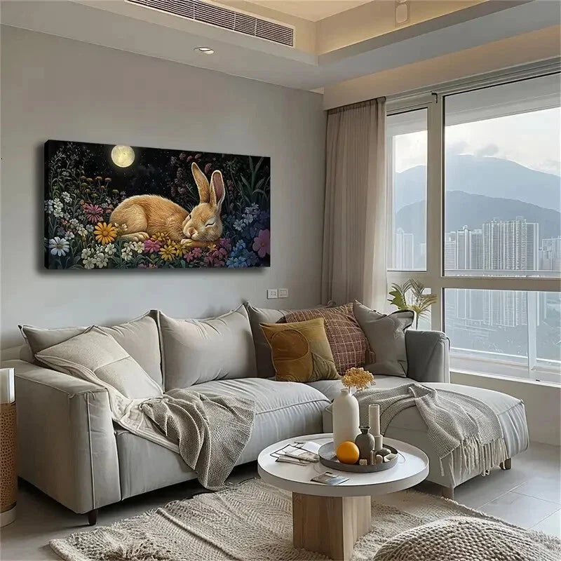 A Little Brown Rabbit Is Lying Wall Art Canvas Office Home Room Framed 120x60cm