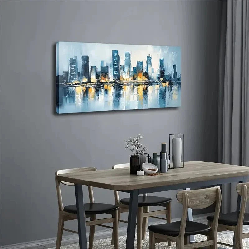 Urban High Rise Lands Golden Wall Art Canvas Office Home Room Framed 80x45cm