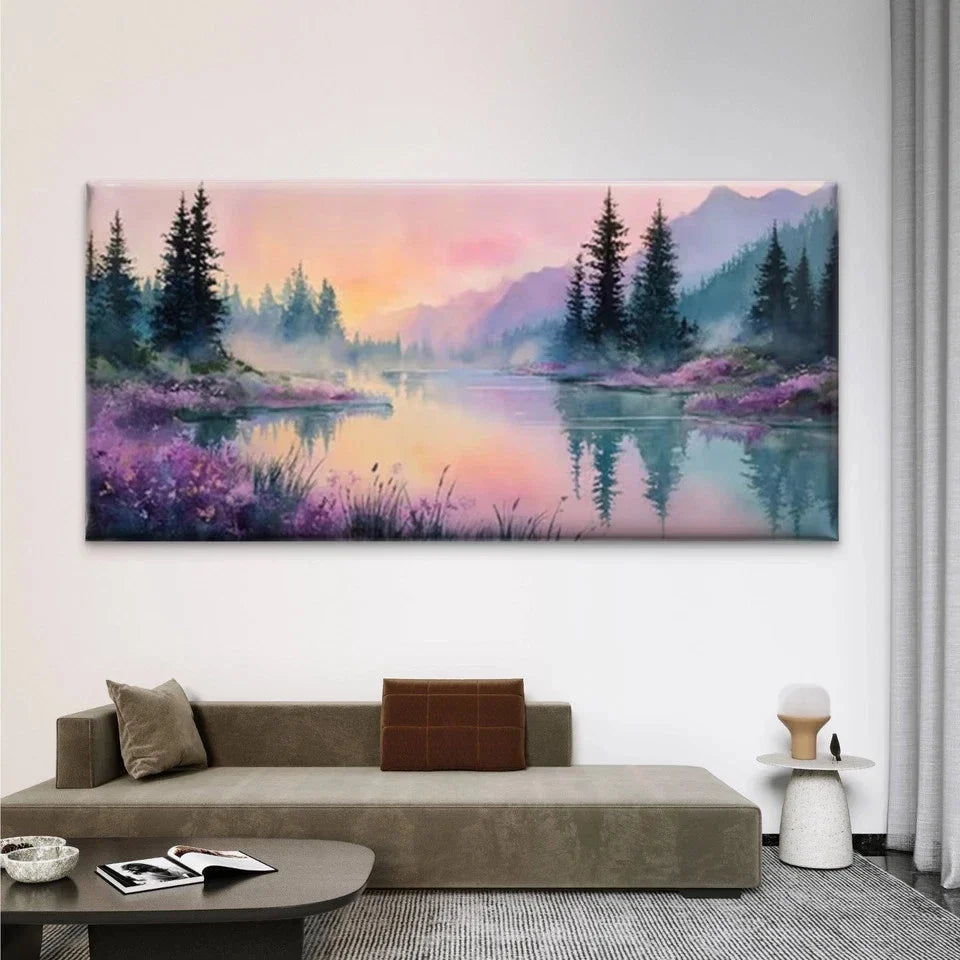 Pastel Serene Nature Scenery Wall Art Canvas Office Home Room Framed 80x45cm
