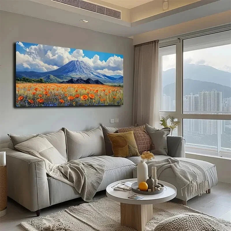 Blooming Orange Flower Field Wall Art Canvas Office Home Room Framed 120x60cm