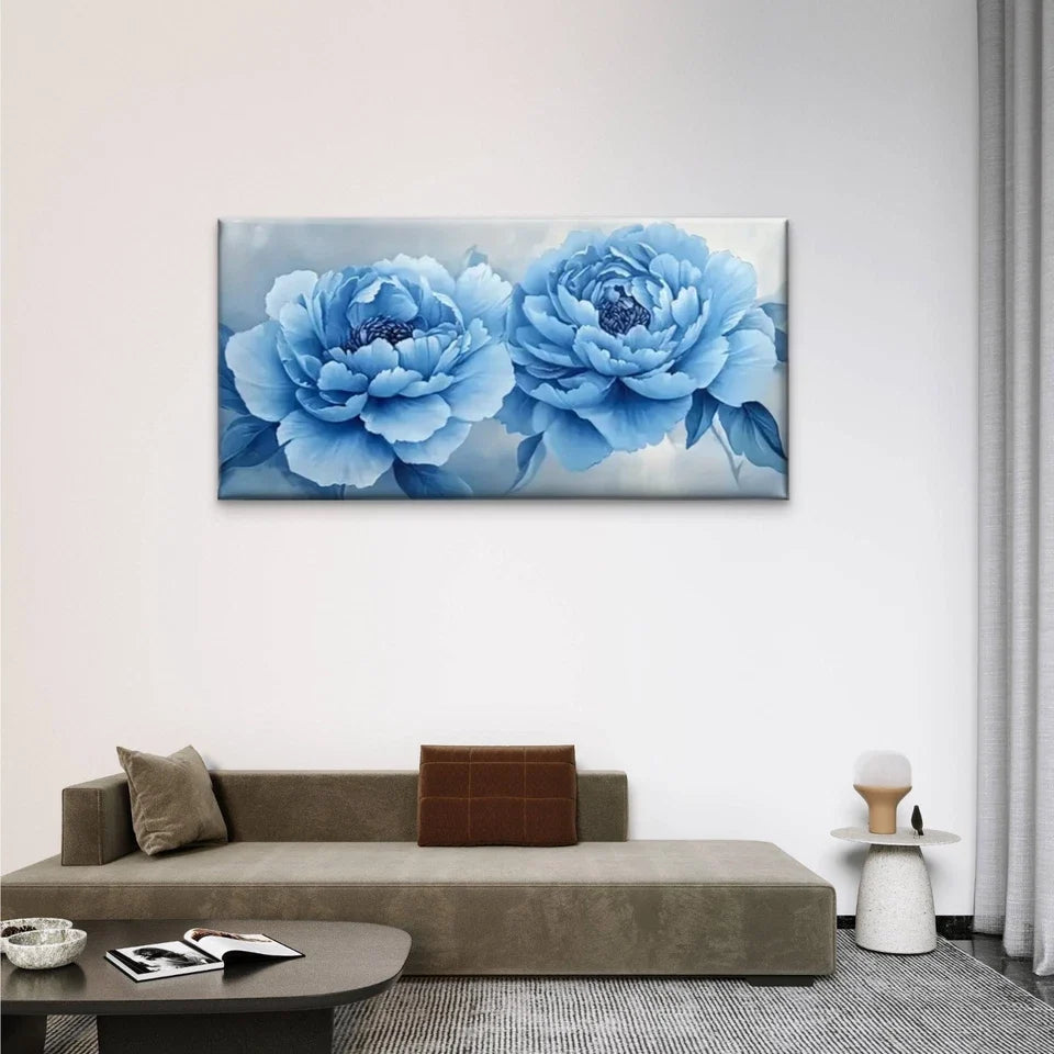 Blue Flowers Petal Wall Art Canvas Office Home Room Framed 120x60cm