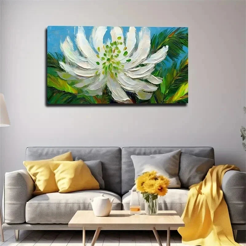 Acrylic Style A White Flower Wall Art Canvas Office Home Room Framed 80x45cm