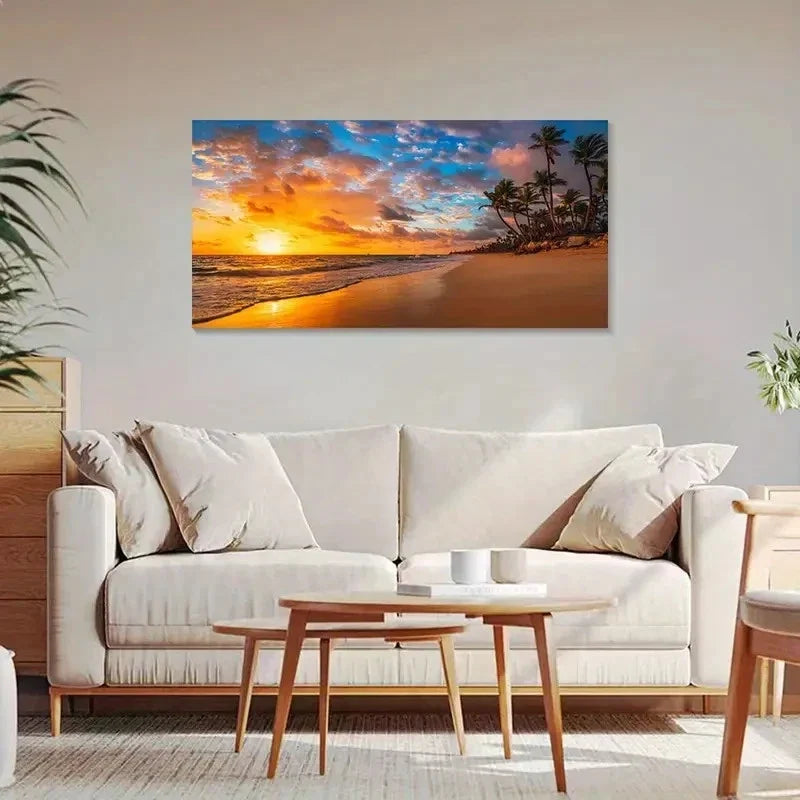 Palm Trees And Ocean View Wall Art Canvas Office Home Room Framed 120x60cm