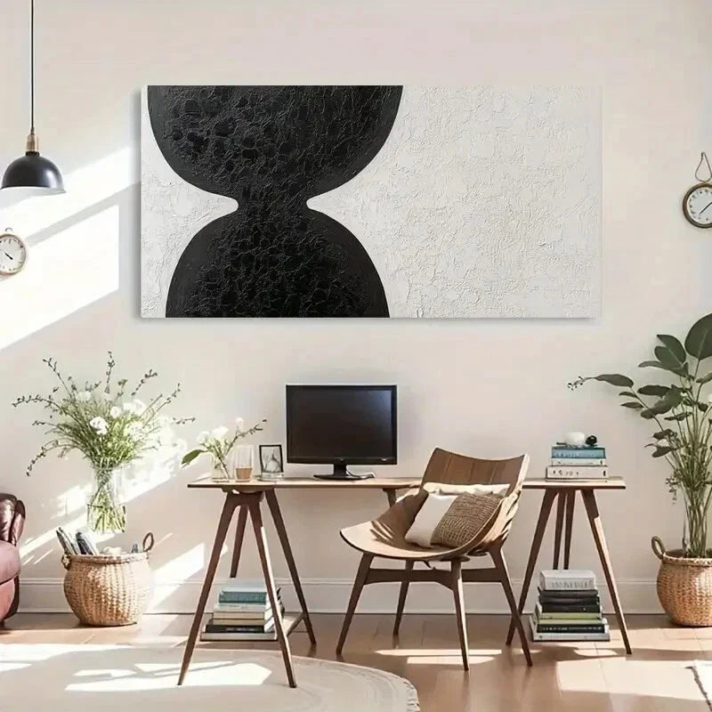 Black and White Contrast Hook Wall Art Canvas Office Home Room Framed 120x60cm