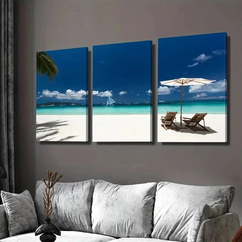 3pcs Beach Paradise Ocean Classic Modern Wall Art Set Canvas Framed 40x60cm - High Quality Print 100% Australian Made Wall Canvas Ready to Hang