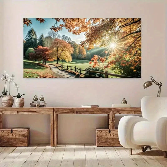 Vibrant Fall Foliage Scene Wall Art Canvas Office Home Room Framed 120x60cm
