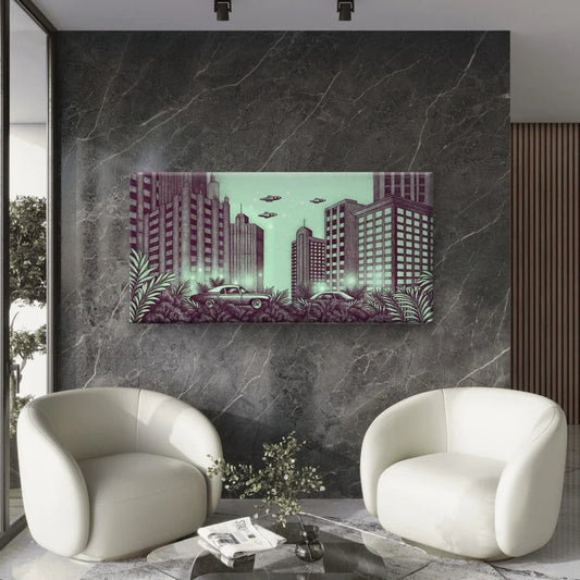 Alien Night City Wall Art Canvas Office Home Room Framed 80x45cm