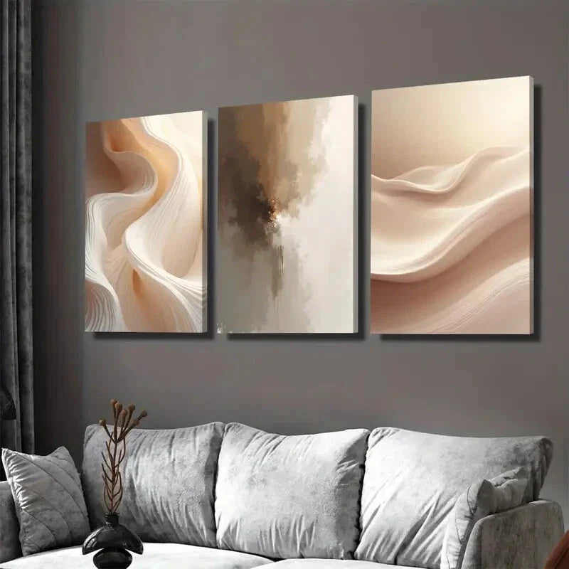3pcs Modern Abstract Golden & White Design Wall Art Set Canvas Framed 40x60cm - High Quality Print 100% Australian Made Wall Canvas Ready to Hang