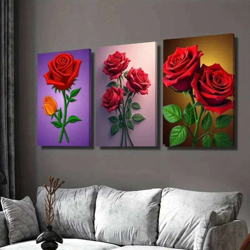 3pcs Beautiful Red Rose Orange Wall Art Set Canvas Framed 40x60cm - High Quality Print 100% Australian Made Wall Canvas Ready to Hang