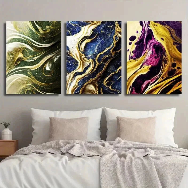 3pcs Stylish Golden Marble Texture Decor Wall Art Set Canvas Framed 40x60cm - High Quality Print 100% Australian Made Wall Canvas Ready to Hang