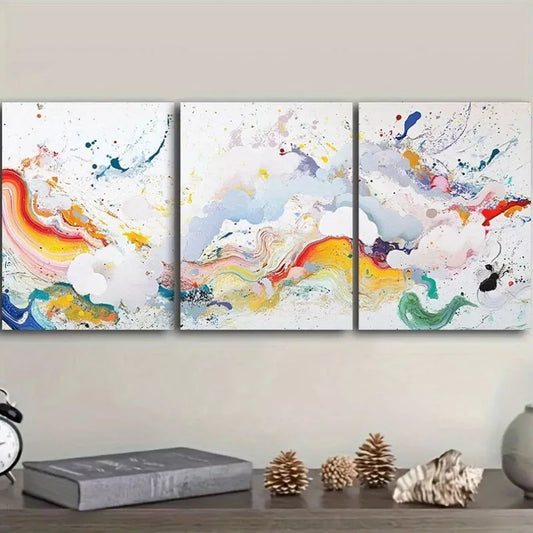 3pcs  Colorful Paint Splash Canvas Abstract Wall Art Set Canvas Framed 40x60cm - High Quality Print 100% Australian Made Wall Canvas Ready to Hang