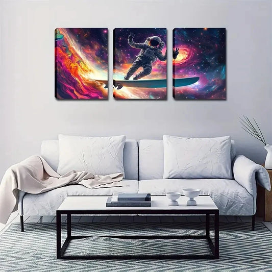3pcs  Colorful Bright Silver Future Space Wall Art Set Canvas Framed 40x60cm - High Quality Print 100% Australian Made Wall Canvas Ready to Hang