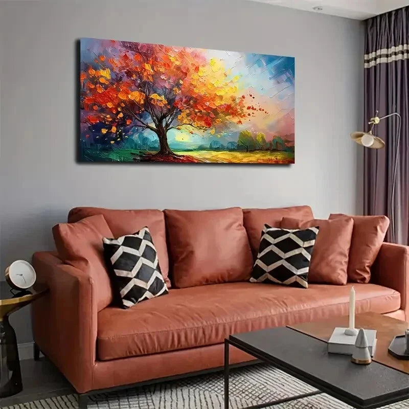 Vibrant Tree Colorful Leaves Wall Art Canvas Office Home Room Framed 120x60cm
