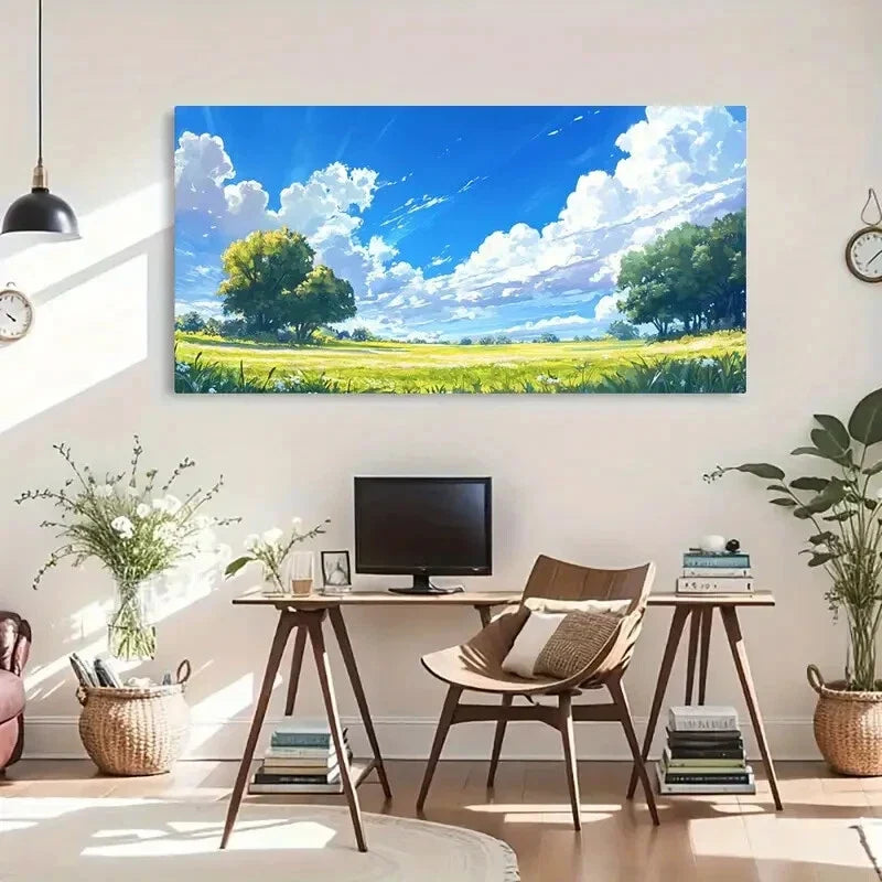 Serene Landscape Blue Sky Cloud Wall Art Canvas Office Home Room Framed 120x60cm