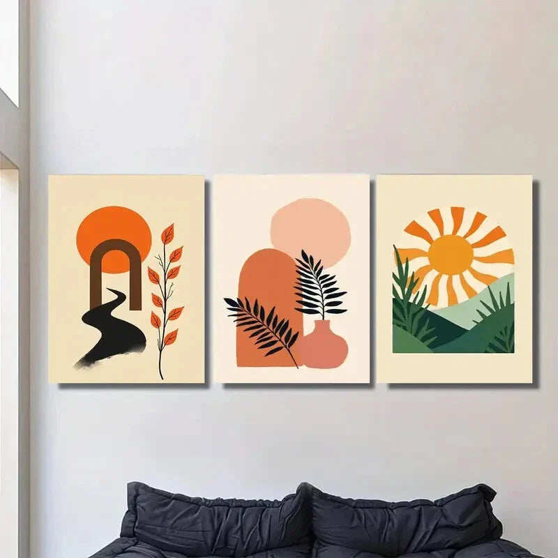 3pcs Boho Style Modern Abstract Metal Print Ready to Hang Art