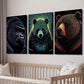 3pcs Wildlife Gorilla Panda & Grizzly Bear Wall Art Set Canvas Framed 40x60cm - High Quality Print 100% Australian Made Wall Canvas Ready to Hang