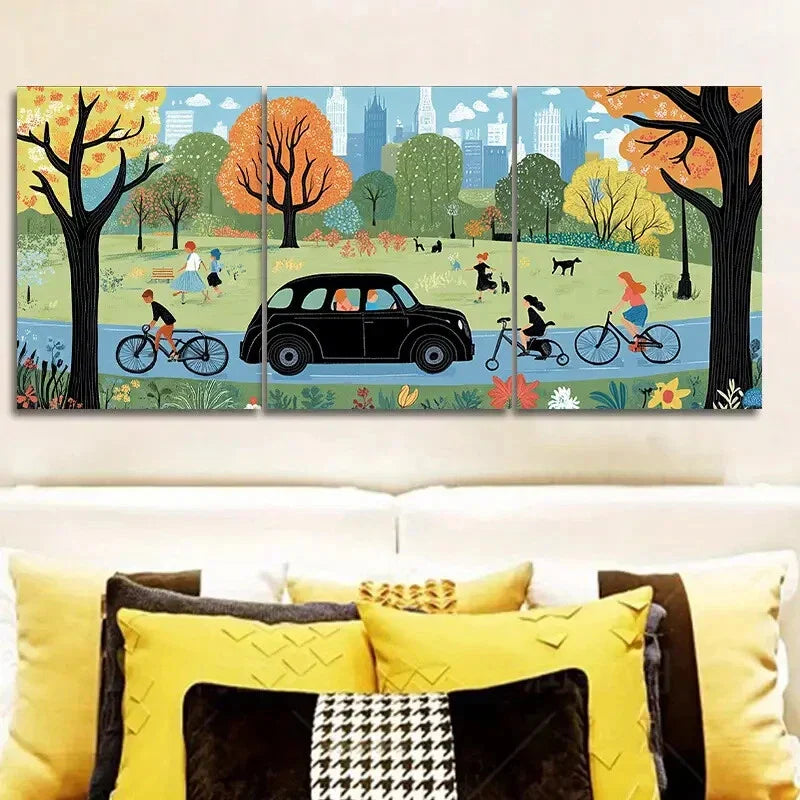 3pcs London Taxi Scene Prints Metal Print Ready to Hang Art