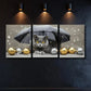 3pcs Charming Grey Cat Under Rain Wall Art Set Canvas Framed 40x60cm - High Quality Print 100% Australian Made Wall Canvas Ready to Hang