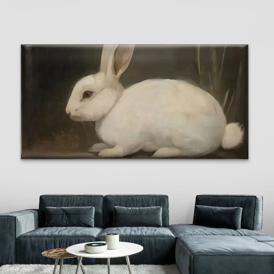 Minimalist White Rabbit Wall Art Canvas Office Home Room Framed 120x60cm