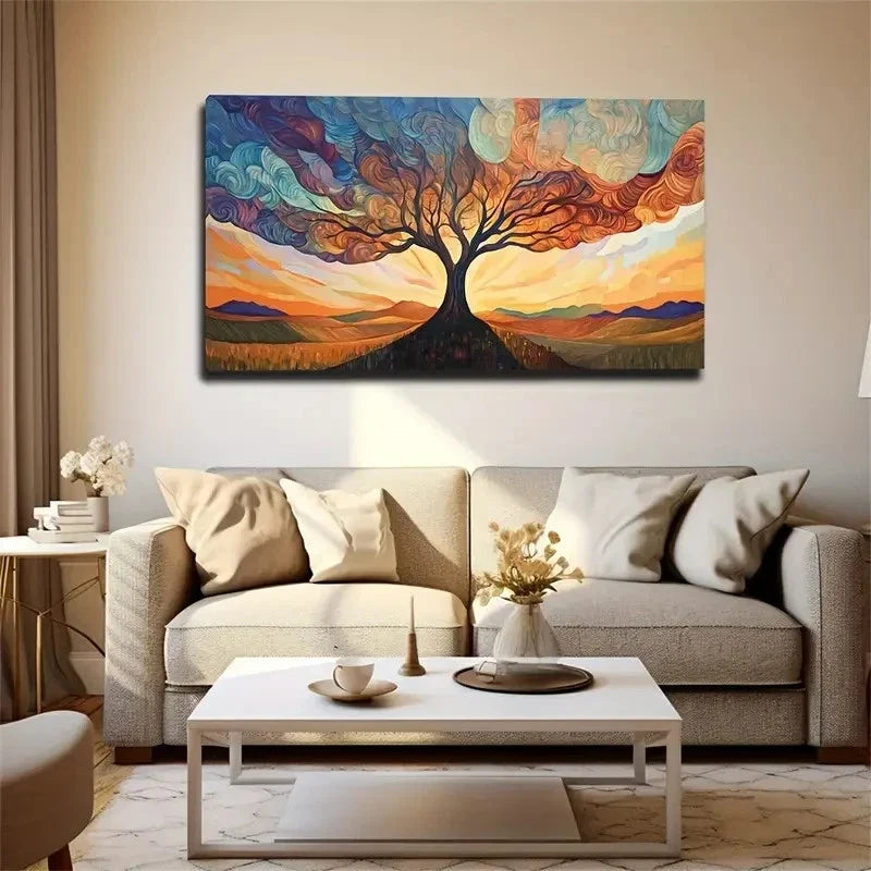 Vibrant Tree With Colorful Wall Art Canvas Office Home Room Framed 120x60cm
