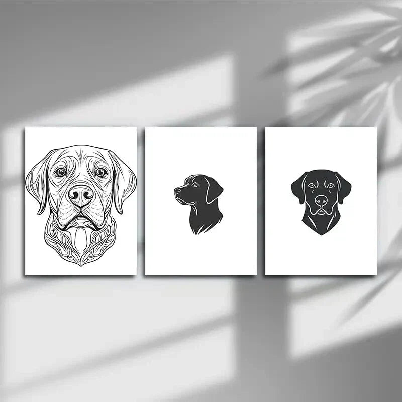 3pcs Charming Labrador Dog Black &amp; White Metal Print Ready to Hang Art
