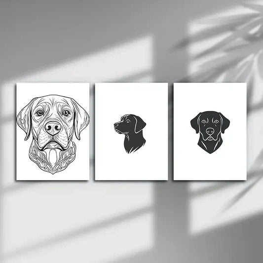 3pcs Charming Labrador Dog Black &amp; White Metal Print Ready to Hang Art