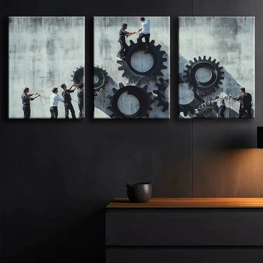 3pcs Luxurious Mechanical System Metal Print Ready to Hang Art