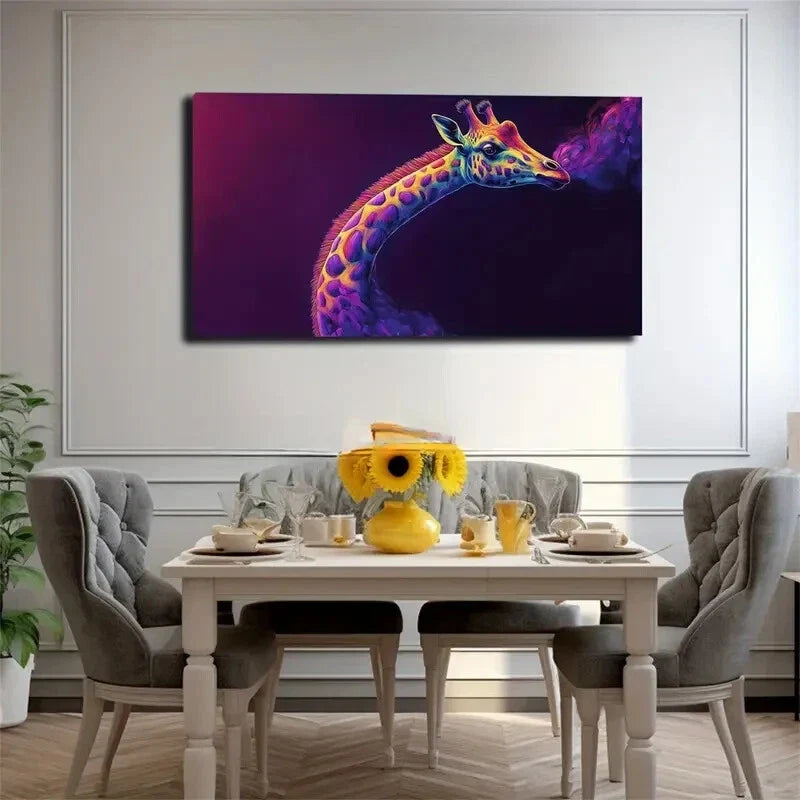 Extremely Vibrant Colorc Giraffe Wall Art Canvas Office Home Room Framed 120x60cm