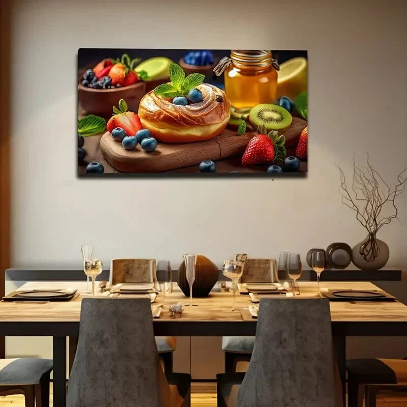 Vibrant Fruits Berries Design Wall Art Canvas Office Home Room Framed 120x60cm
