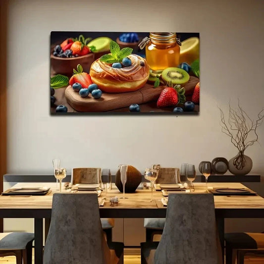 Vibrant Fruits Berries Design Wall Art Canvas Office Home Room Framed 120x60cm
