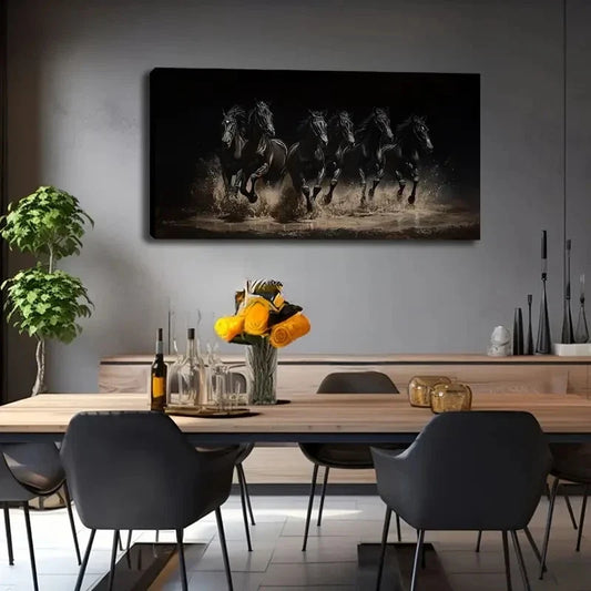 Vintage Black Horse Tactics Wall Art Canvas Office Home Room Framed 120x60cm