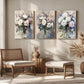 3pcs Watercolor Rose & Wildflower White Blue Metal Print Ready to Hang Art