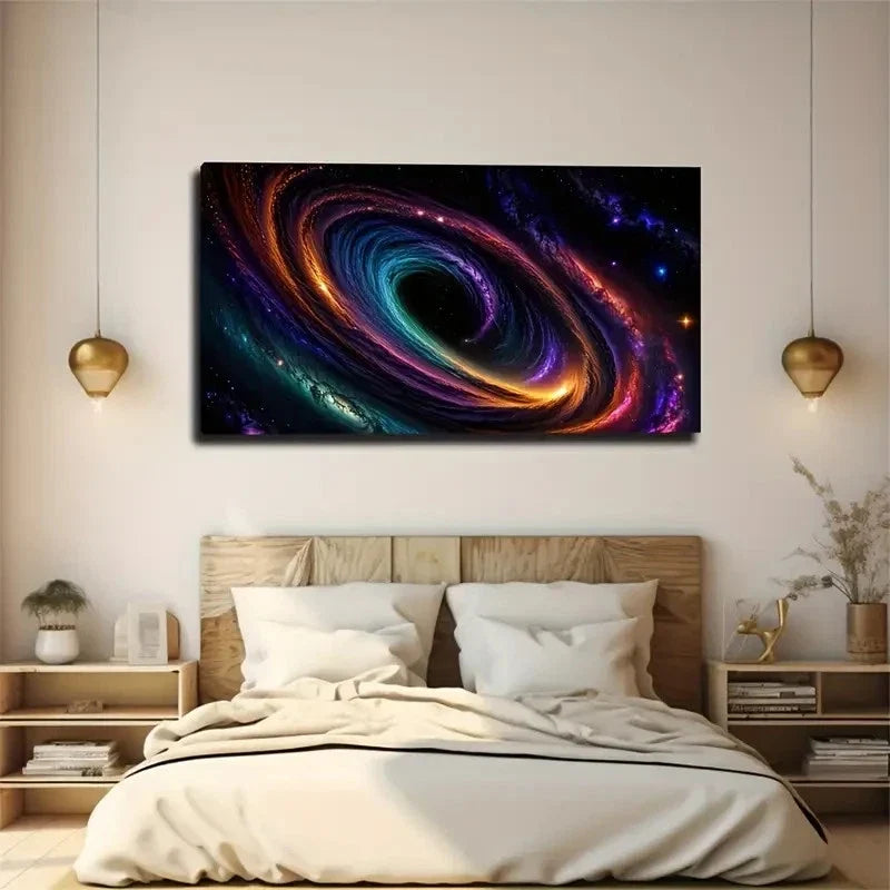 Vibrant Swirling Nebula Design Wall Art Canvas Office Home Room Framed 120x60cm