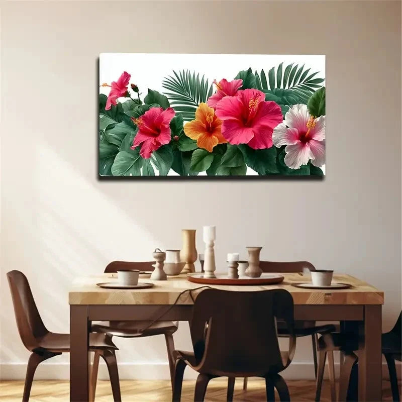 Tropical Hibiscus Flower Wall Art Canvas Office Home Room Framed 120x60cm