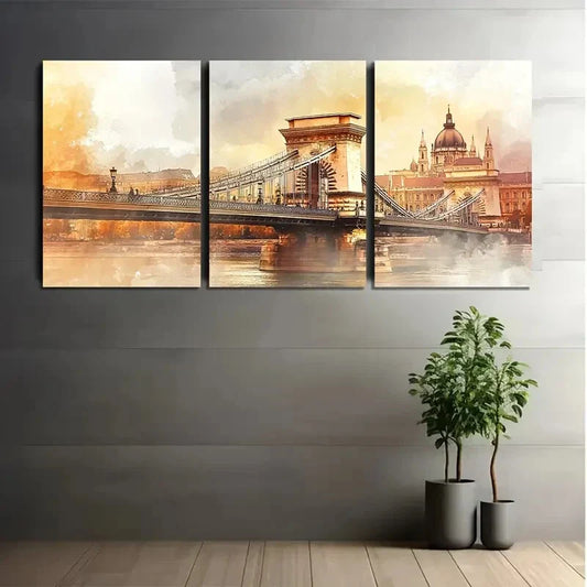 3pcs Vibrant Cityscape with Danube River Metal Print Ready to Hang Art