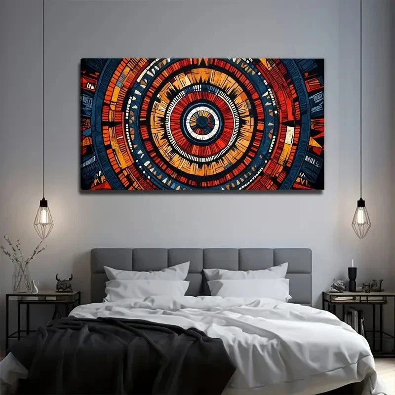 Circular Textile Design Wall Art Canvas Office Home Room Framed 120x60cm