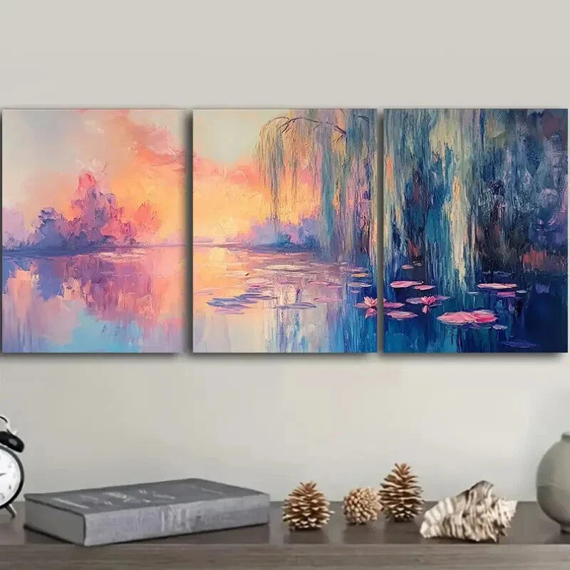3pcs Oil Lilies in Water Painting Nature Perfec Wall Art Set Canvas Framed 40x60cm - High Quality Print 100% Australian Made Wall Canvas Ready to Hang