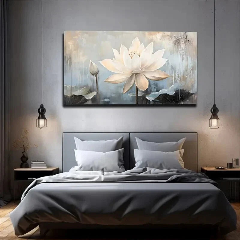 Blooming White Lotus Petals Wall Art Canvas Office Home Room Framed 120x60cm