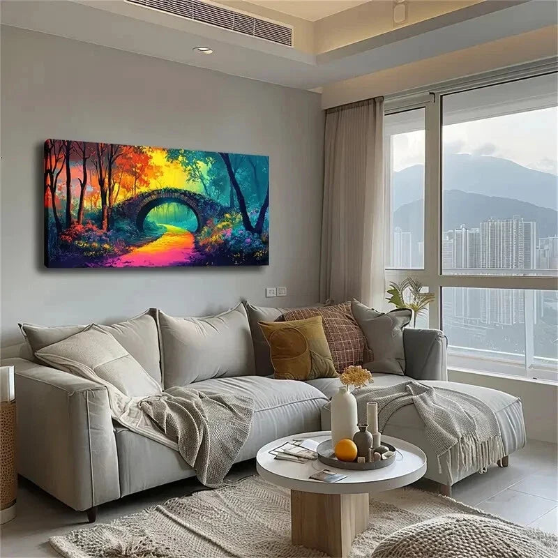 Bridge Spanning The Middle Wall Art Canvas Office Home Room Framed 80x45cm