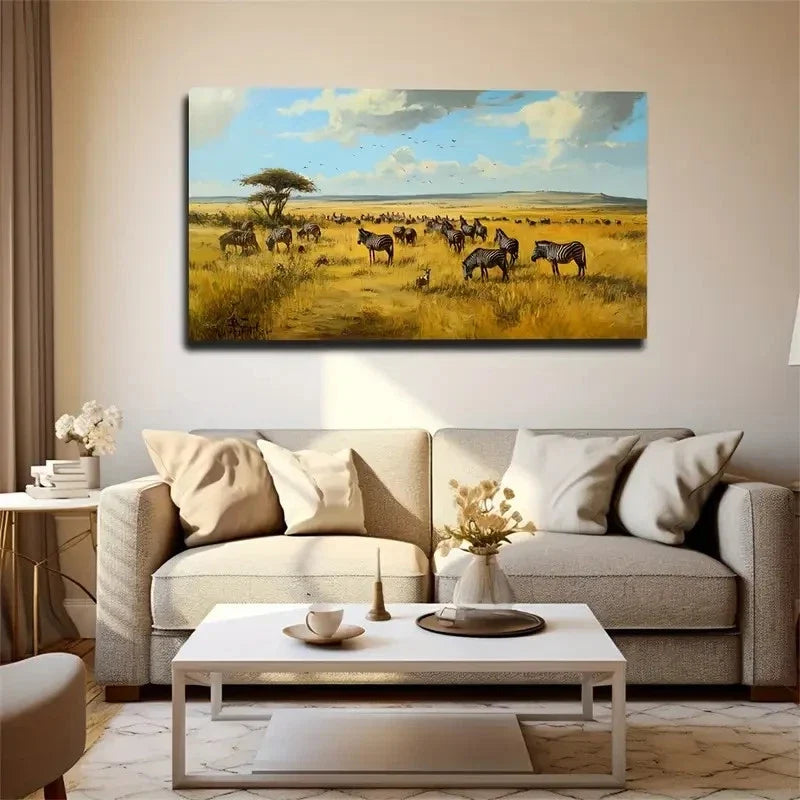 Savannah Animal Migration Wall Art Canvas Office Home Room Framed 120x60cm
