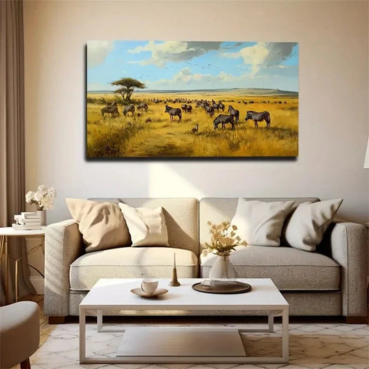 Savannah Animal Migration Wall Art Canvas Office Home Room Framed 120x60cm