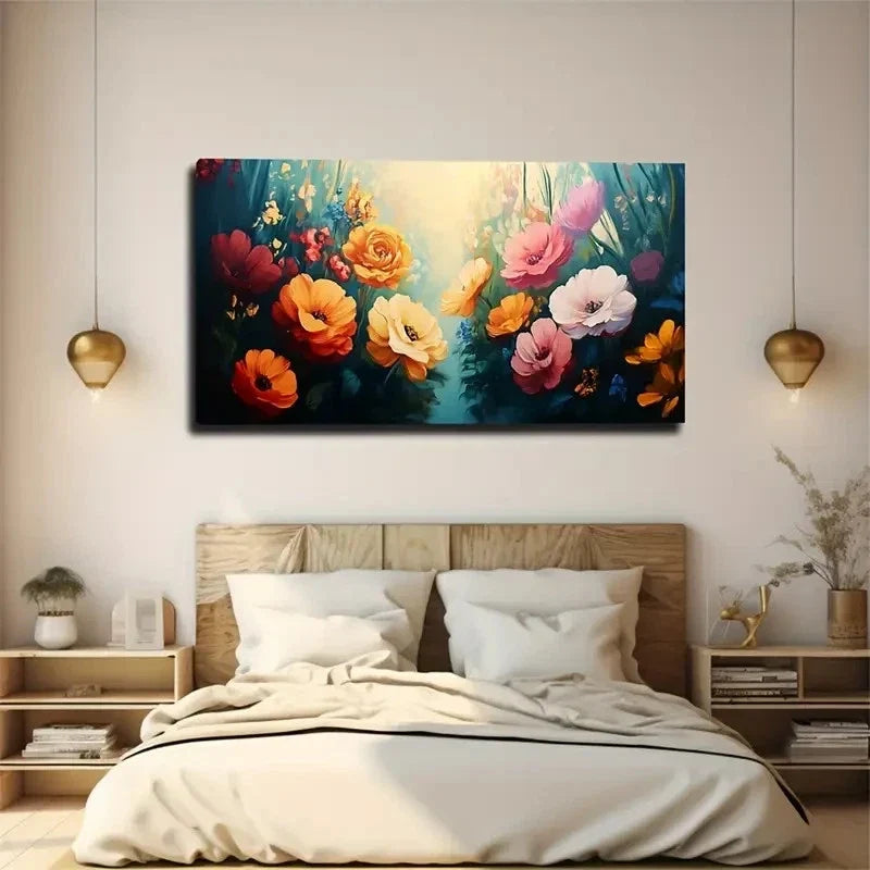 Colorful Flowers Suitable Wall Art Canvas Office Home Room Framed 80x45cm