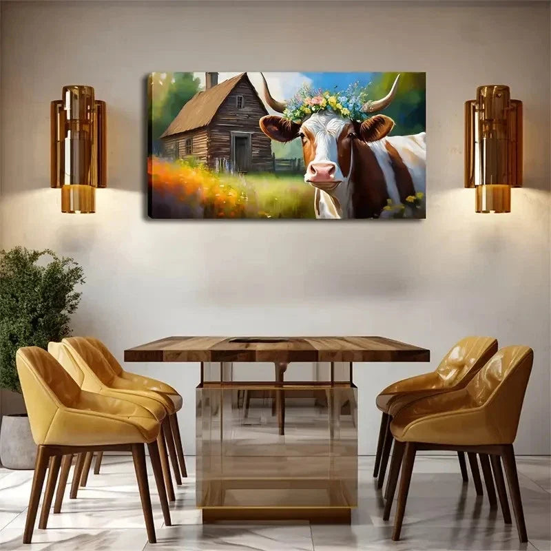 Country Houses And Cows Wall Art Canvas Office Home Room Framed 120x60cm