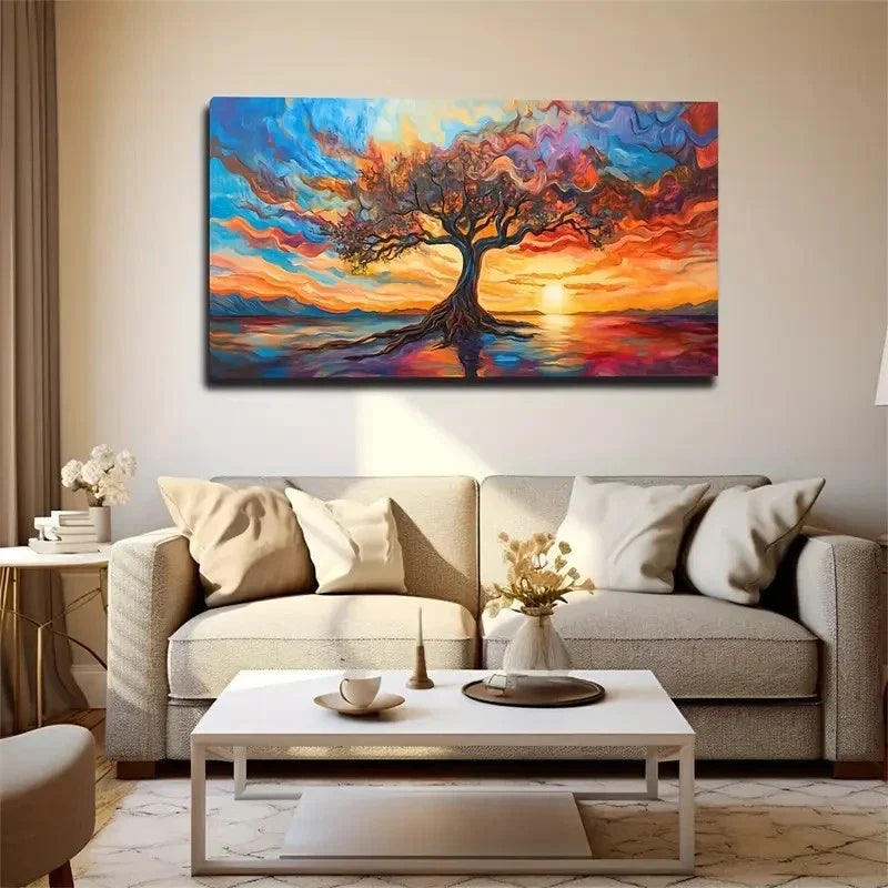 Sunrise Tree Of Life Colorful Wall Art Canvas Office Home Room Framed 120x60cm