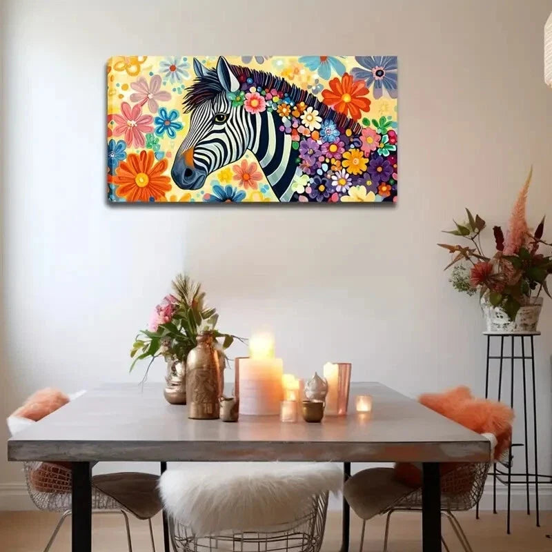 Abstract Zebra Colorful Floral Wall Art Canvas Office Home Room Framed 120x60cm
