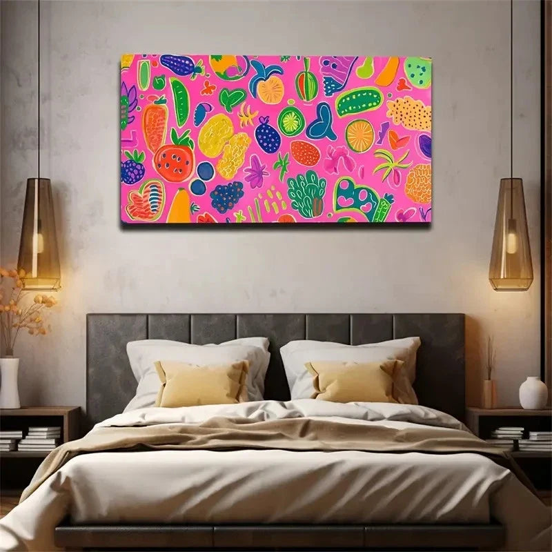 Vibrant Childlike Fun Patterns Wall Art Canvas Office Home Room Framed 80x45cm